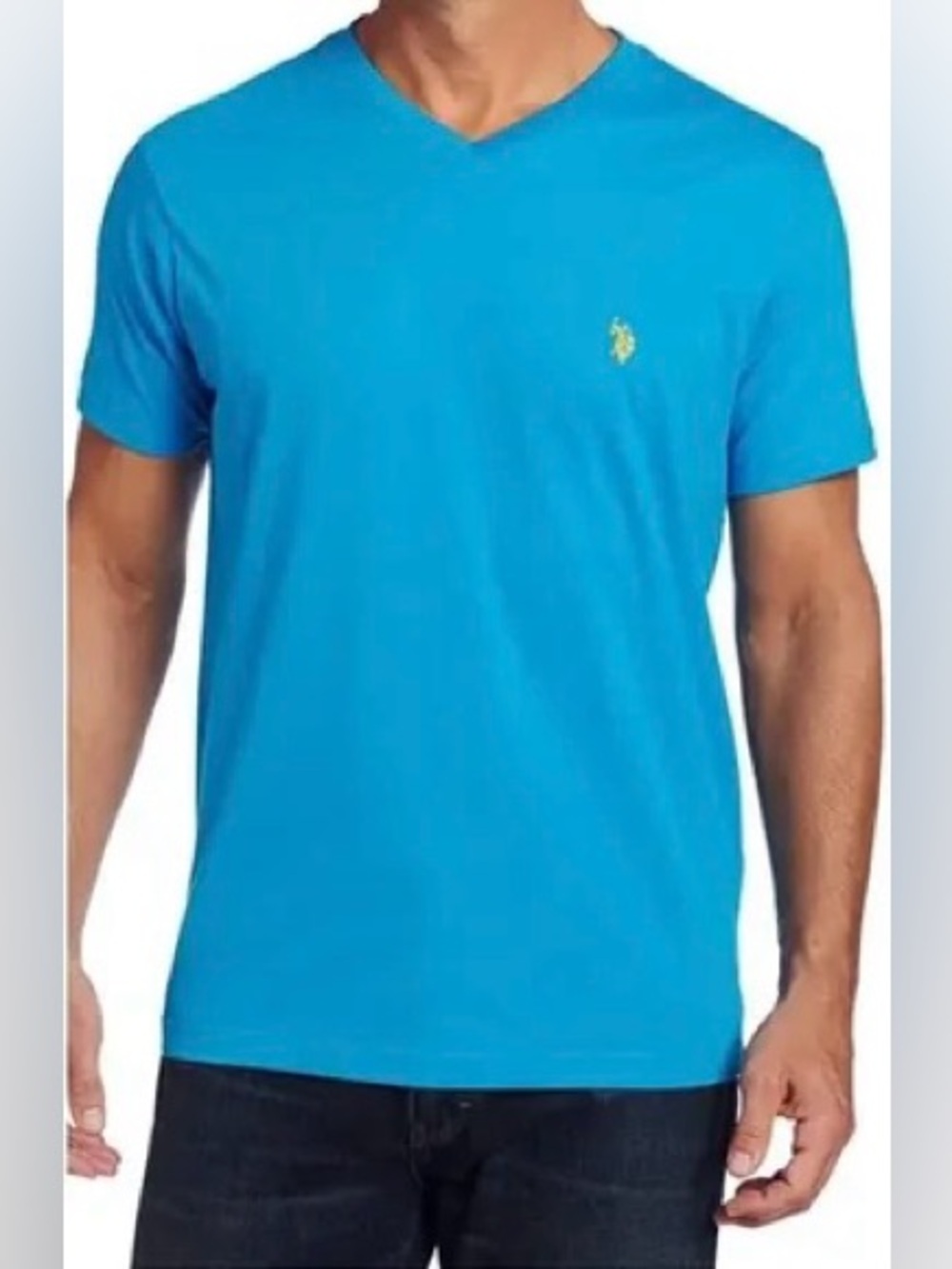 Polo Ralph Lauren Men's V-Neck Polo in Bright Turquoise with Yellow Logo